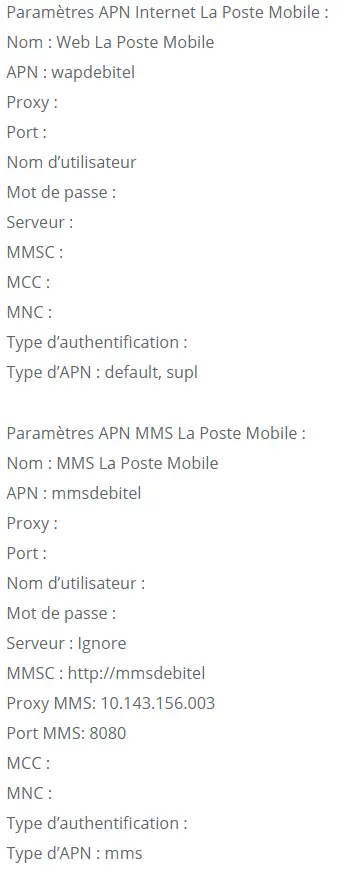 APN La Poste Mobile