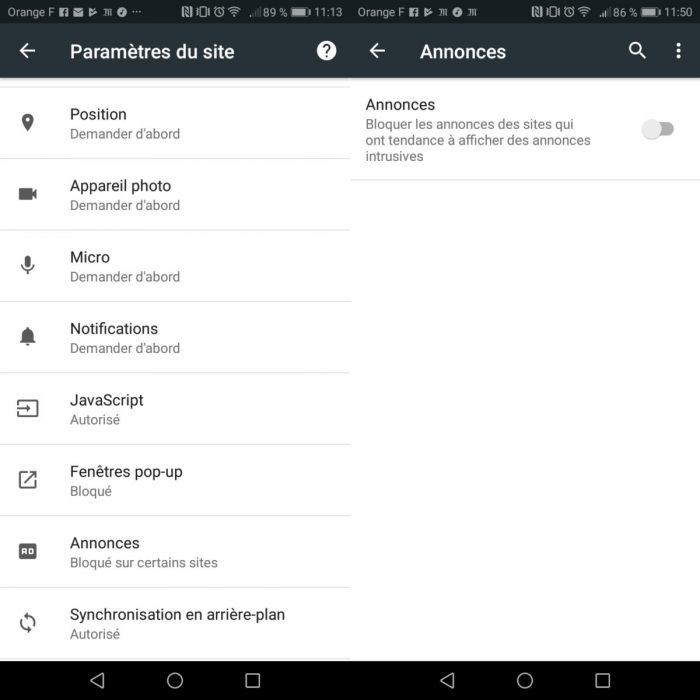 bloqueur de pub Android Chrome
