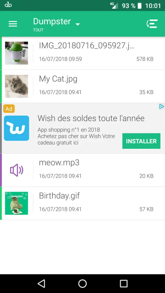 interface corbeille sous Android