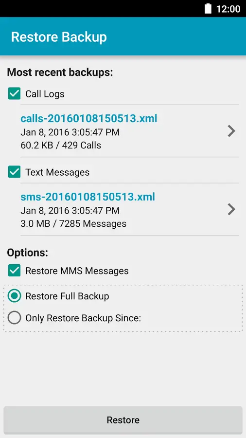 restauration SMS avec sms backup and restore