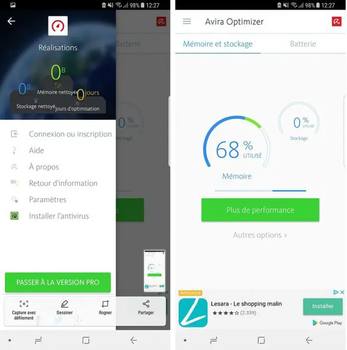 avira nettoyer cache android