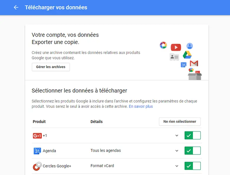 récupérer données compte Google