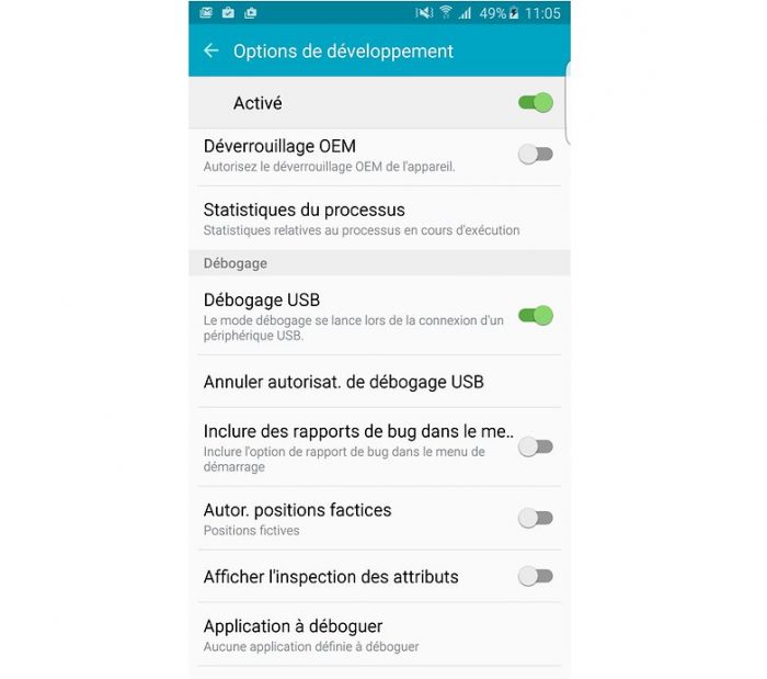 mode débogage connexion smartphone ordinateur