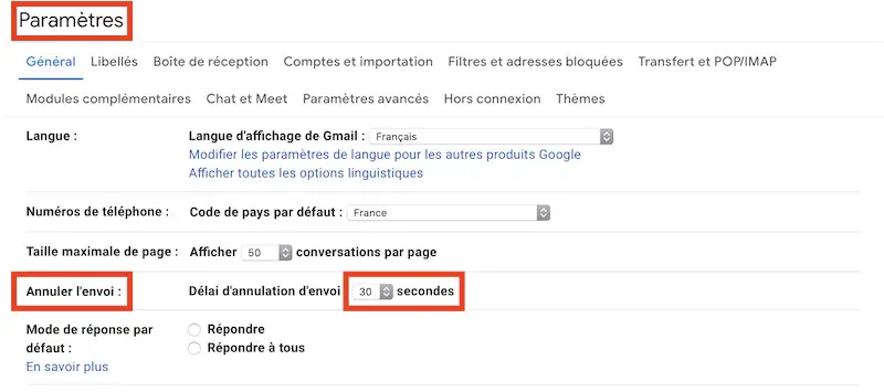 Parametres pour rappeler un message sur gmail 