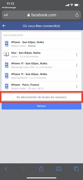 Déconnecter son profil messenger sur Iphone 3