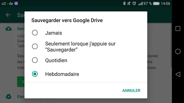 sauvegarde whatsapp google drive